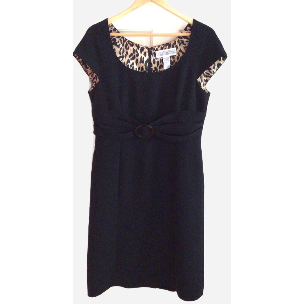 Vintage Jessica Howard Black Scoop Neck Dress w/ Wide Front Buckled Sash, Sz 12